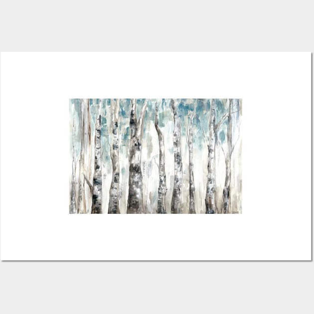 Winter Aspen Trunks Blue Wall Art by AinisticGina